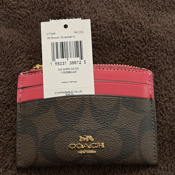 Coach Brown Strawberry Card Holder Wallet Canvas Brown and Strawberry 🍓 - Picture 4 of 7